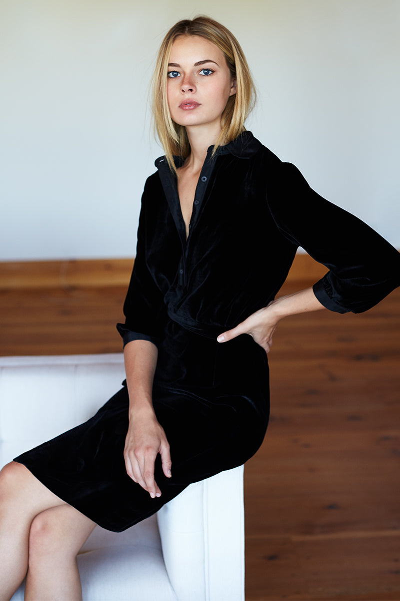 Velvet Shirtdress - Black Silk Velvet Velvet Shirtdress - Black Silk Velvet