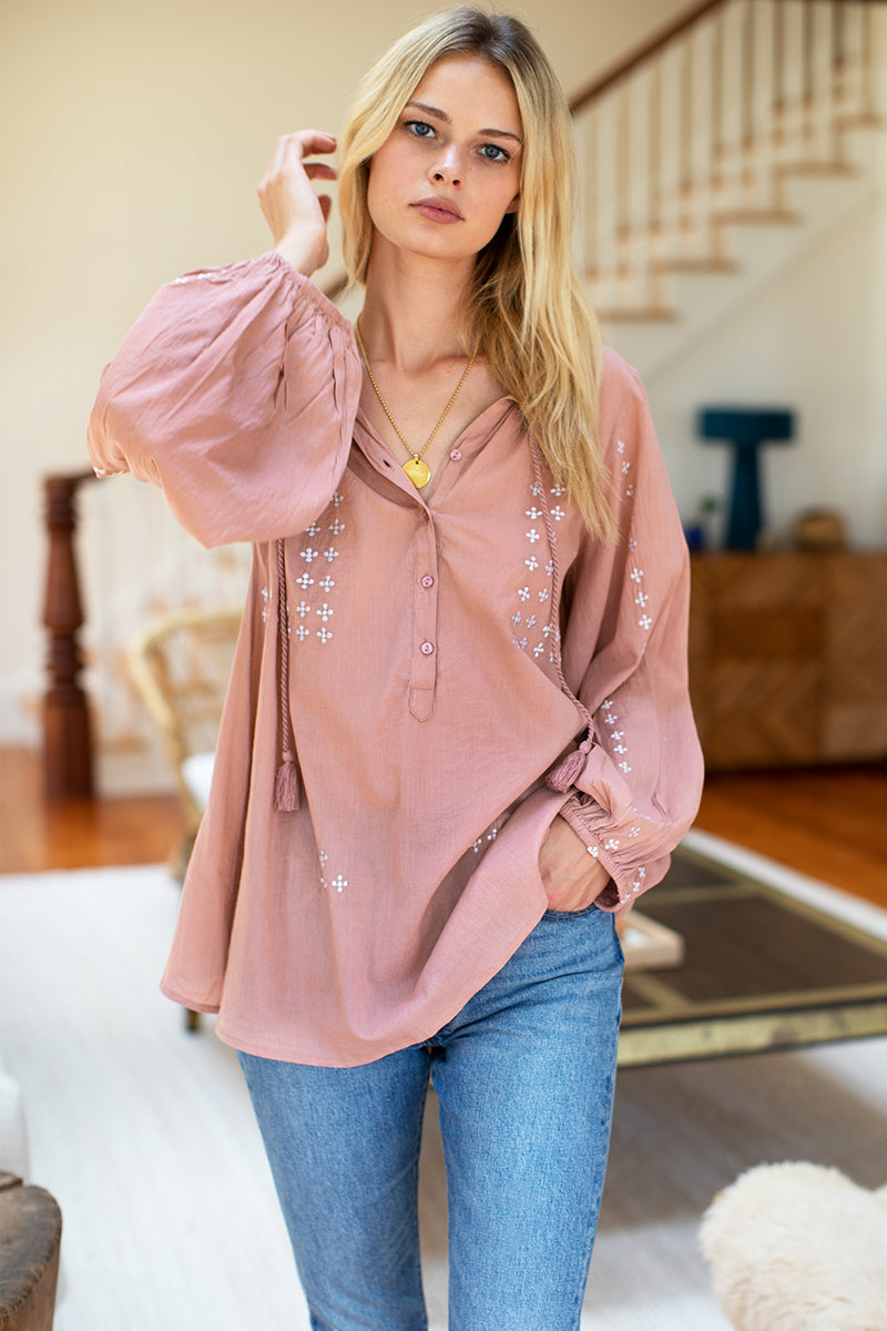 Bardot Top - Rose Embroidered