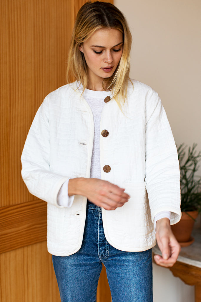 India Quilted Jacket Cloud White Organic Emerson Fry