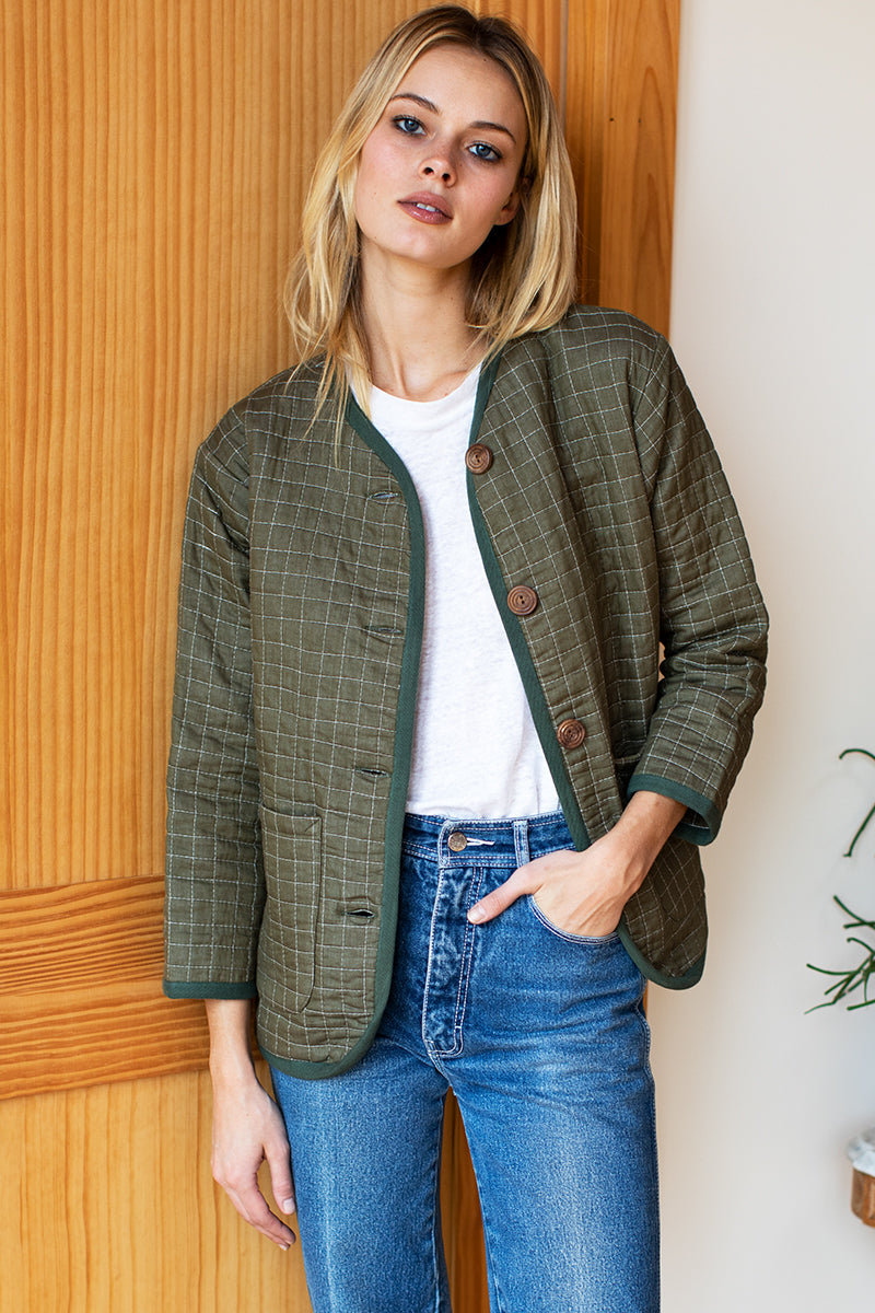India Quilted Jacket - Moss Organic