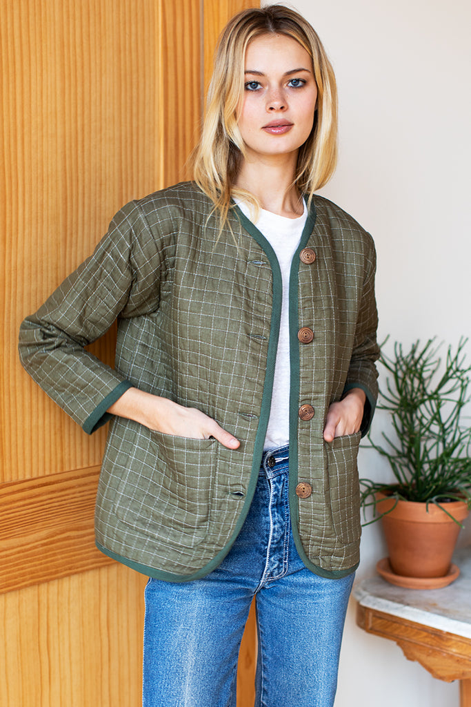 India Quilted Jacket Moss Organic Emerson Fry