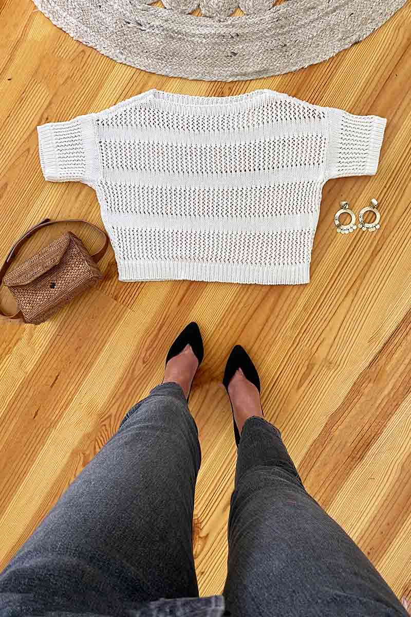 Short Sleeve Sweater - Ivory