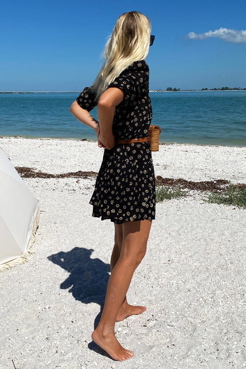 black dress with daisies Anela Midi Dress in Daisy Mix Black