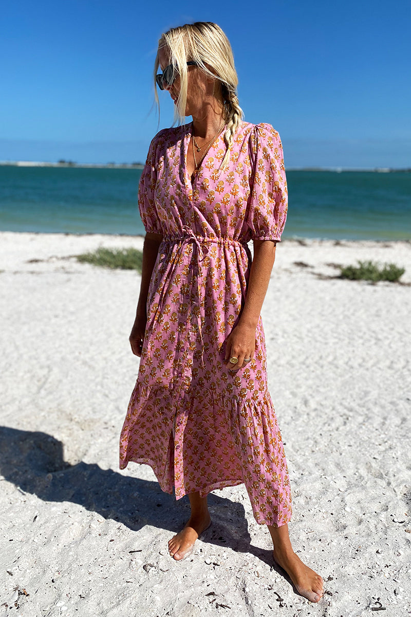 Lucy Dress - Little Marigolds Pink Organic - Emerson Fry