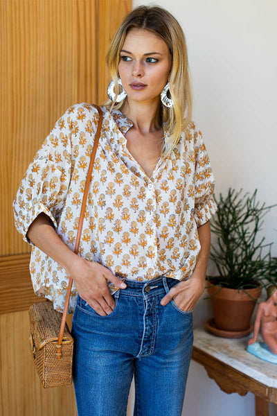 Mandarin Collar Top - Little Marigolds Organic - Emerson Fry