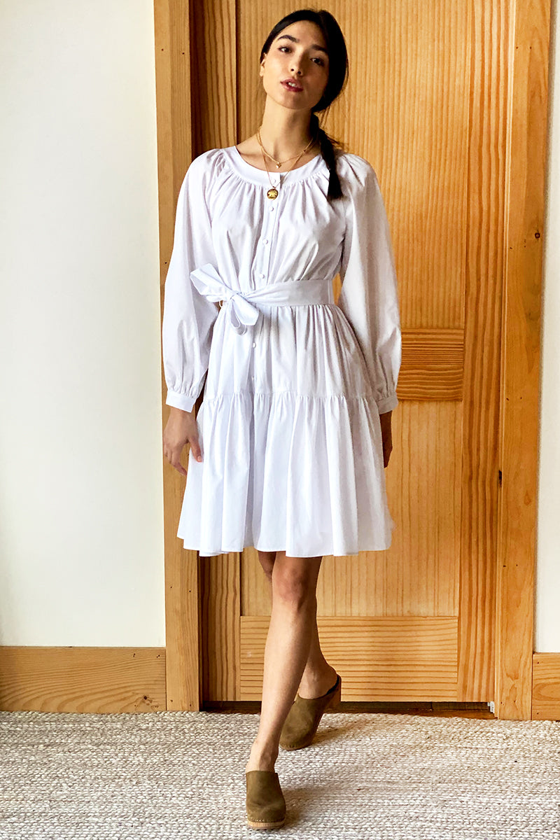 Odette Tier Dress - White Poplin