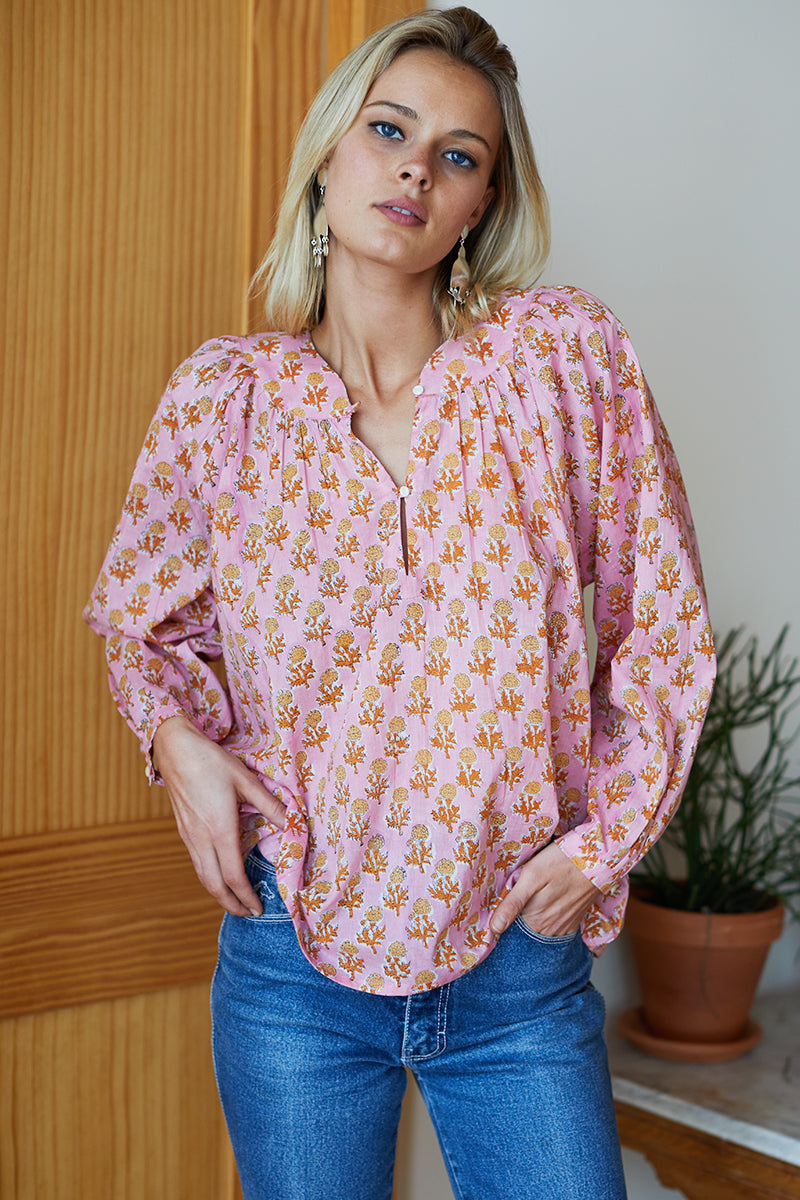 Olympia Shirt - Little Marigolds Pink Organic