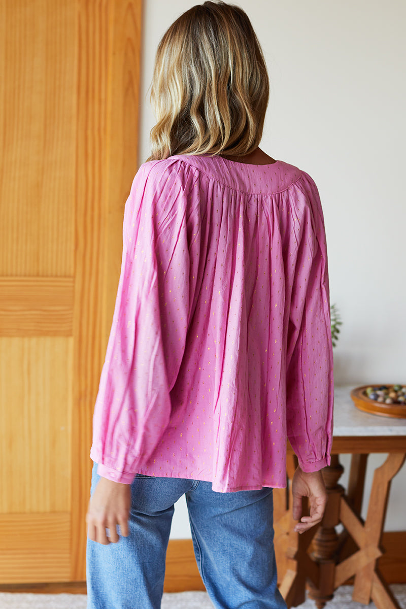 Olympia Shirt - Pink Gold Dot Lurex