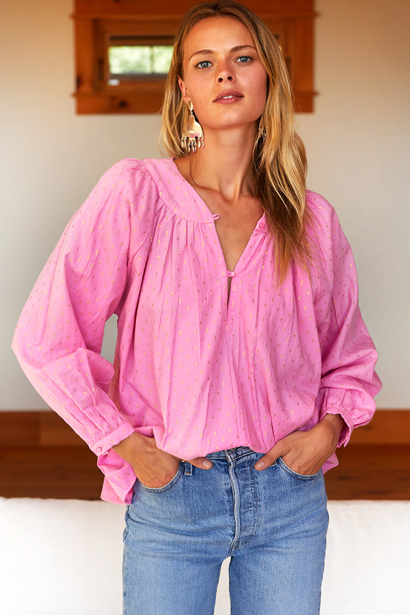 Olympia Shirt - Pink Gold Dot Lurex