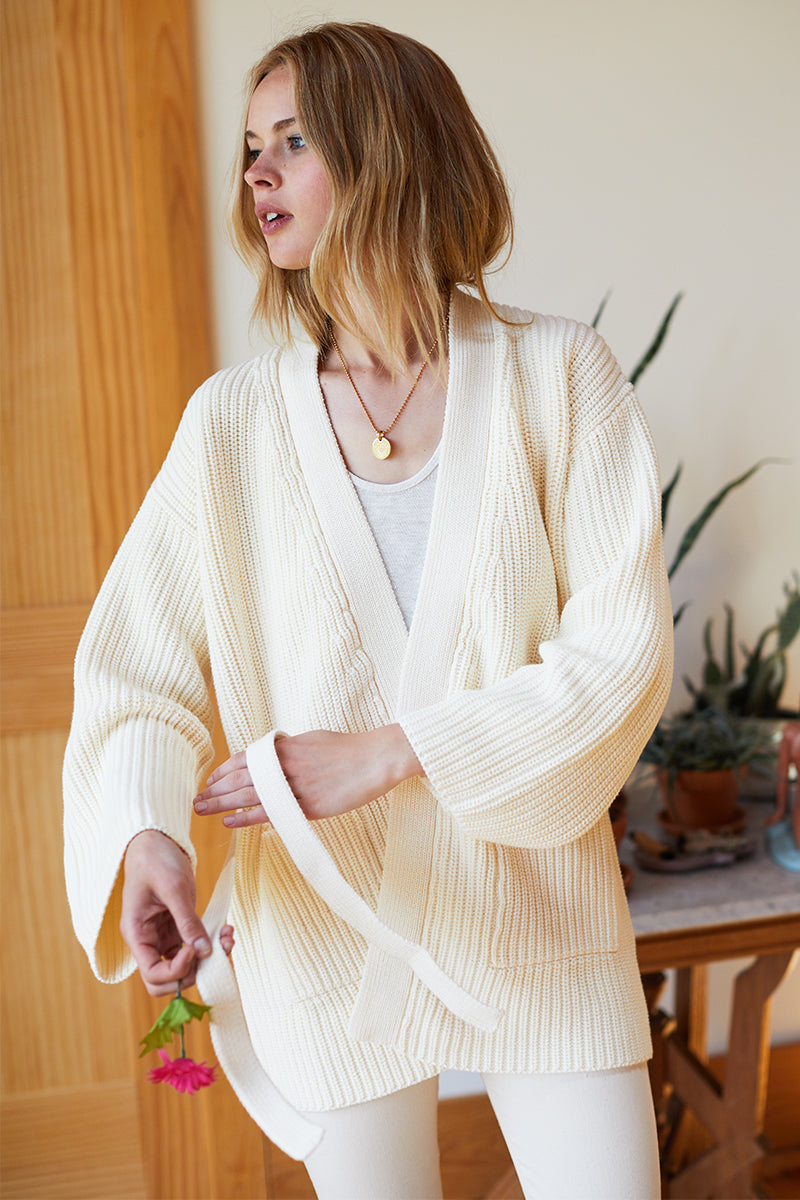 Organic Wrap Sweater Ribbed - Ivory