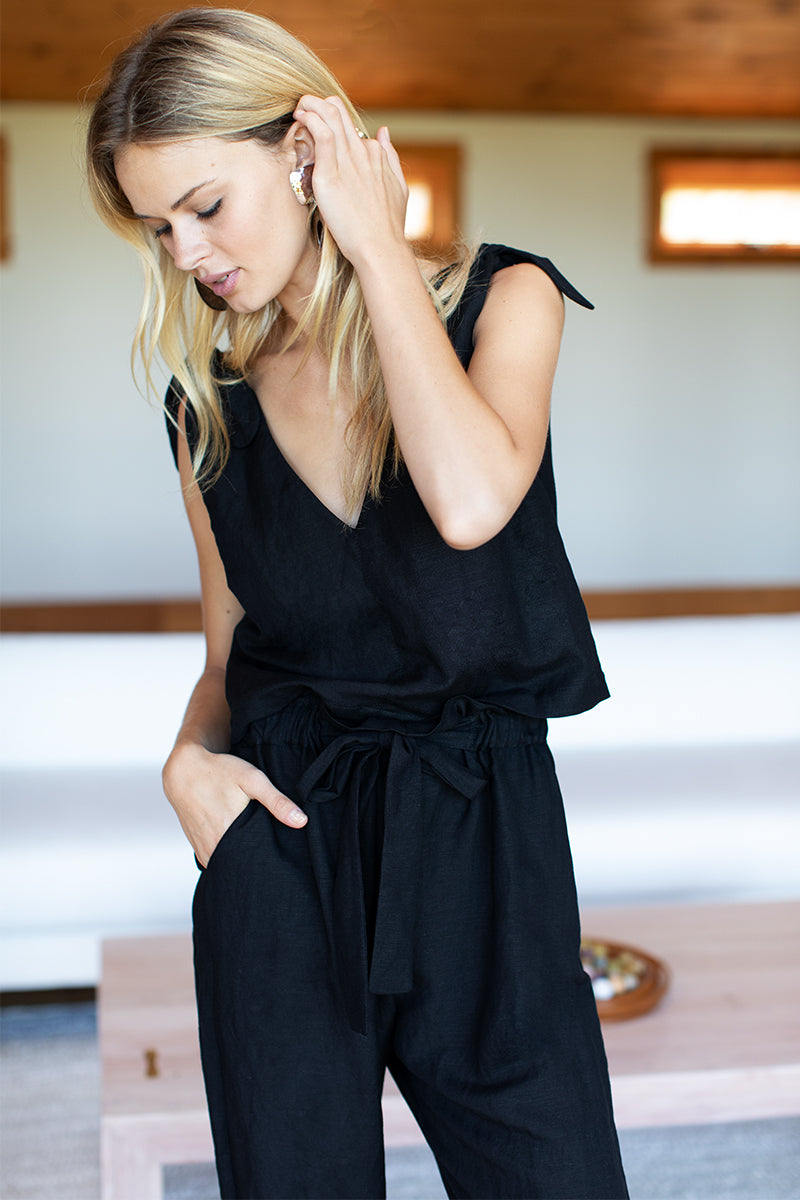 women's black linen dress pants Mavi Women's Linen Straight Leg Pants In Black