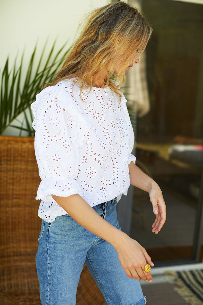 Pearl Blouse White Eyelet Emerson Fry