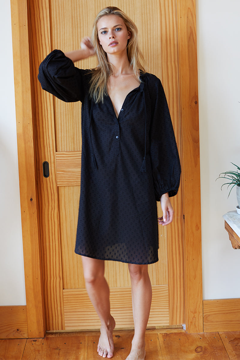 Bardot Dress - Black Swiss Dots