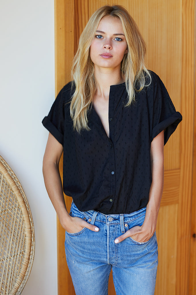 India Button Down 2 - Black Dots Organic - Emerson Fry