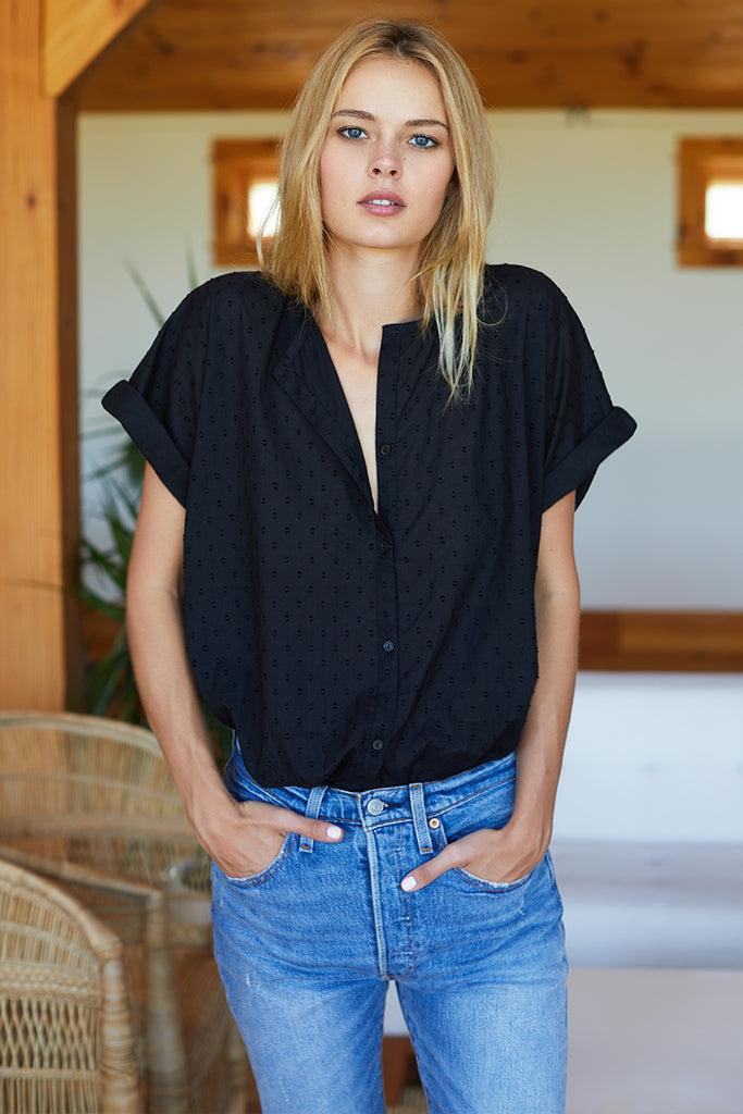 India Button Down 2 - Black Dots Organic - Emerson Fry