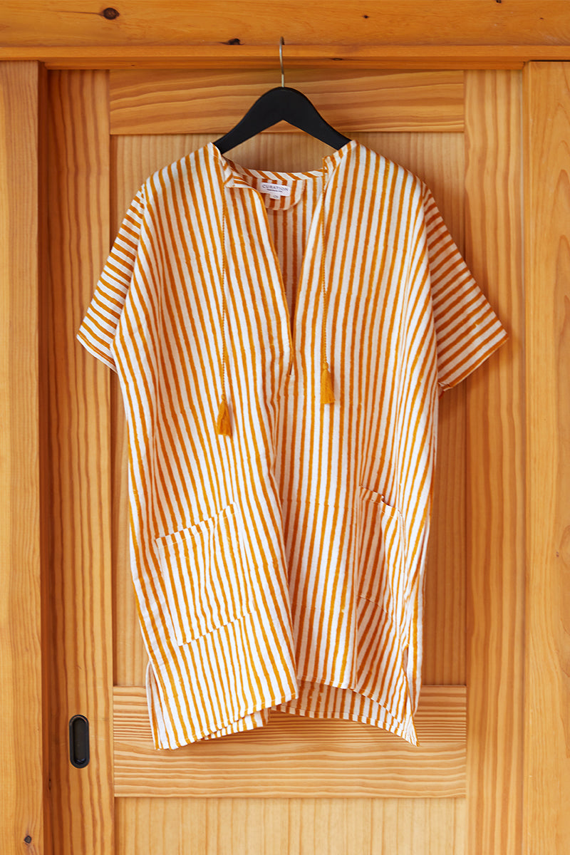 Organic Linen Caftan - Marigold Stripe