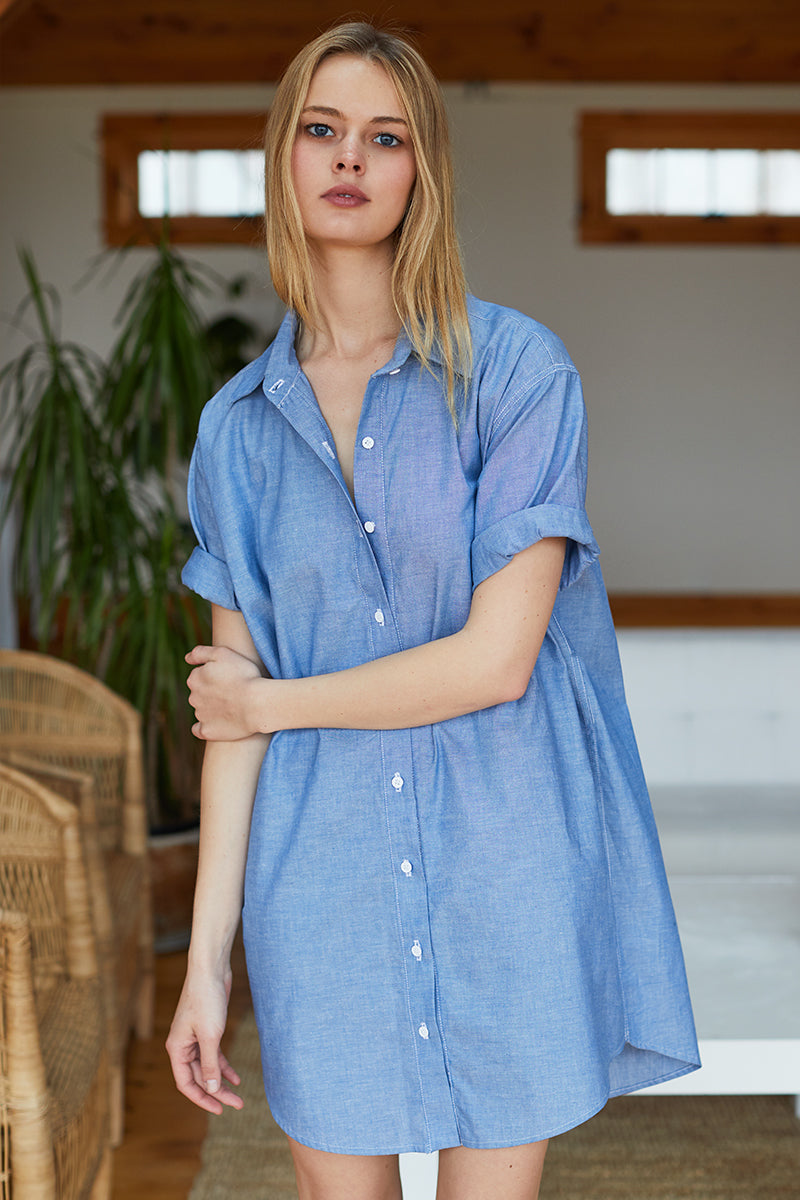Short Sleeve Shirtdress - Chambray Short Sleeve Shirtdress - Chambray