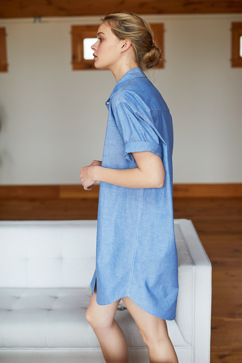 Short Sleeve Shirtdress - Chambray - Emerson Fry Short Sleeve Shirtdress - Chambray - Emerson Fry