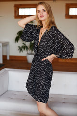 knee length dresses for ladies Wrap Dress - Black Dot