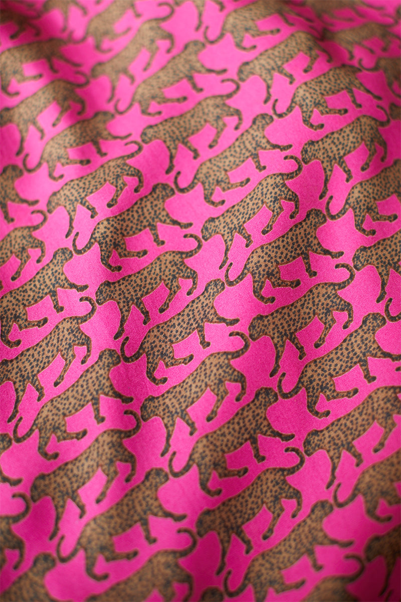 Bishop Sleeve Dress - Pink Walking Cheetah