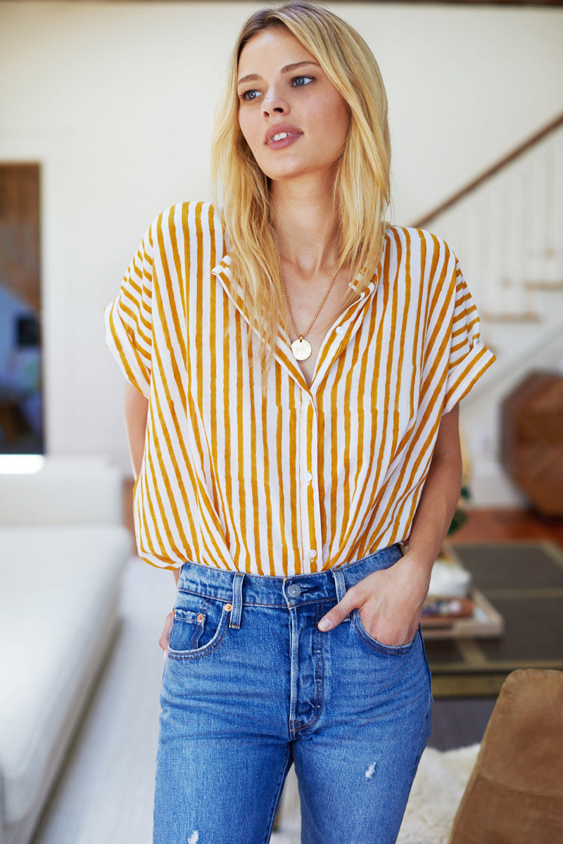 India Button Down - Marigold Stripe