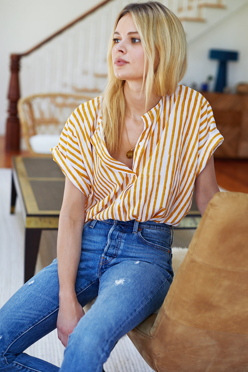 India Button Down - Marigold Stripe