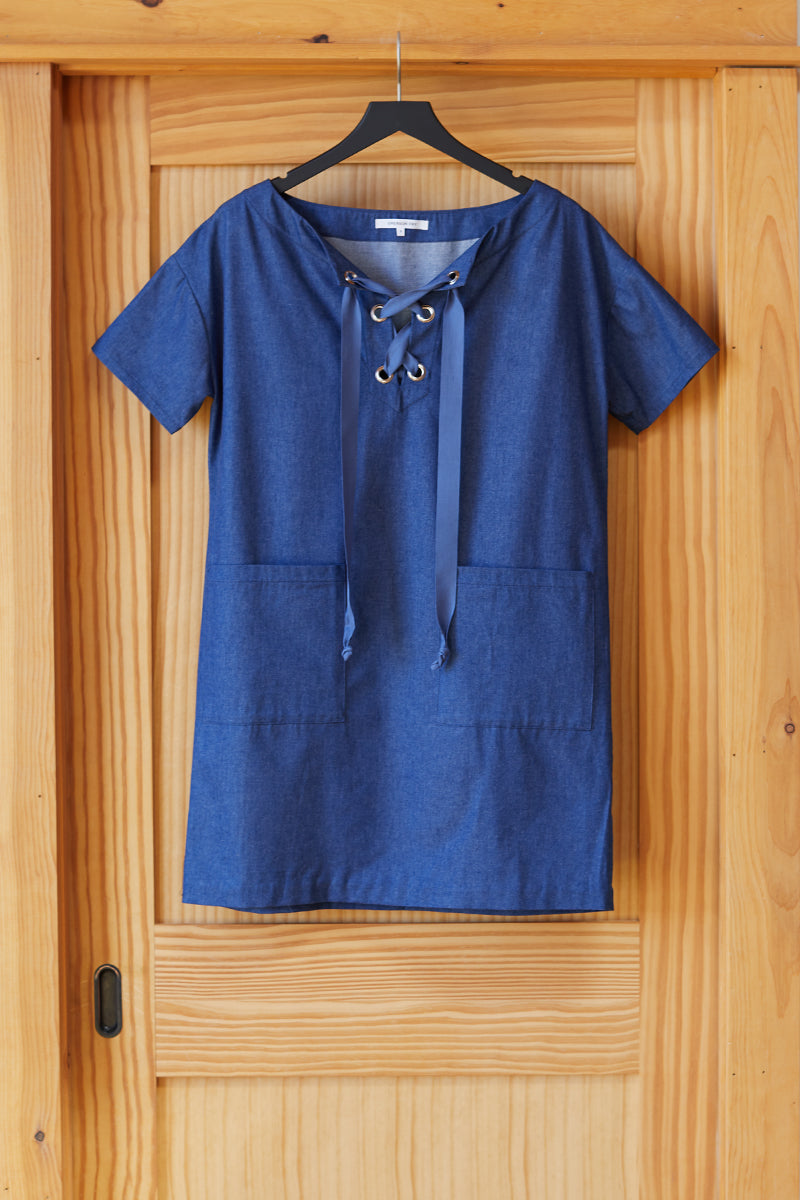 Lace Up Dress - Denim - Emerson Fry Lace Up Dress - Denim - Emerson Fry