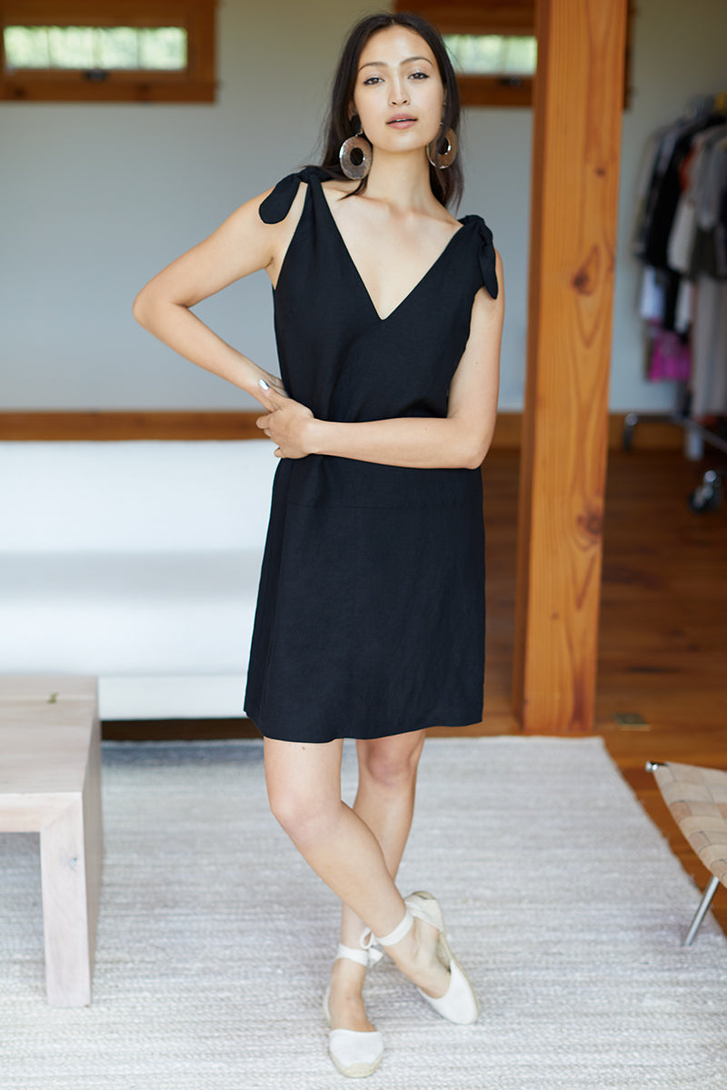 Tie Shoulder Mod Dress - Black