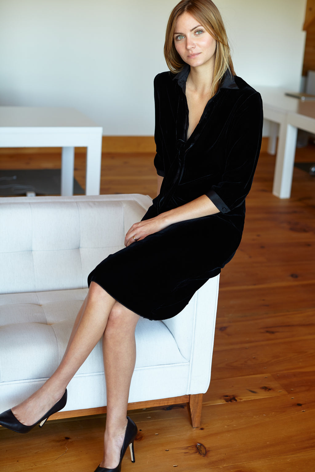 Velvet Shirtdress - Black Silk Velvet - Emerson Fry Velvet Shirtdress - Black Silk Velvet - Emerson Fry