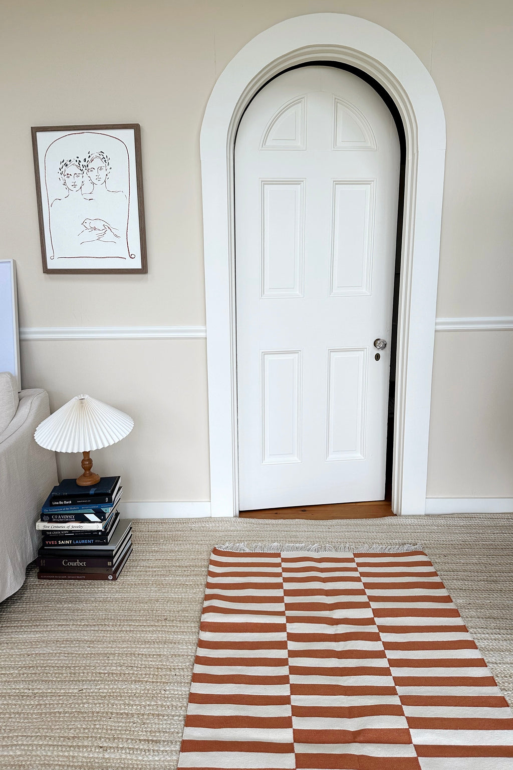 Brown Rug Ripped Woven Cotton Rug - Broken Stripe Rust + Ivory - Emerson Fry