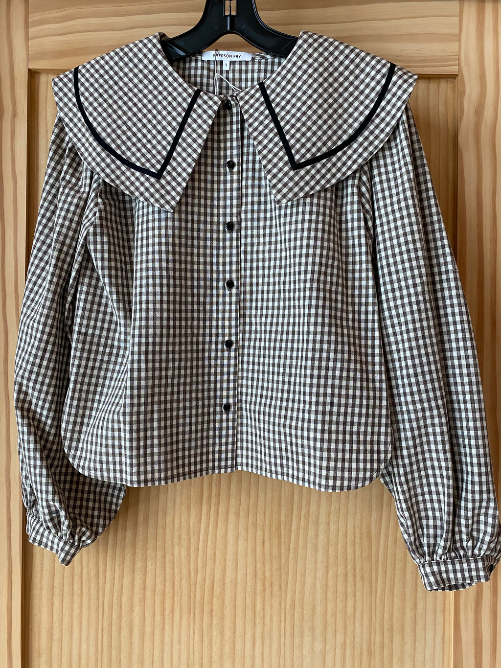 Petra Long Sleeve Blouse - Coffee Gingham