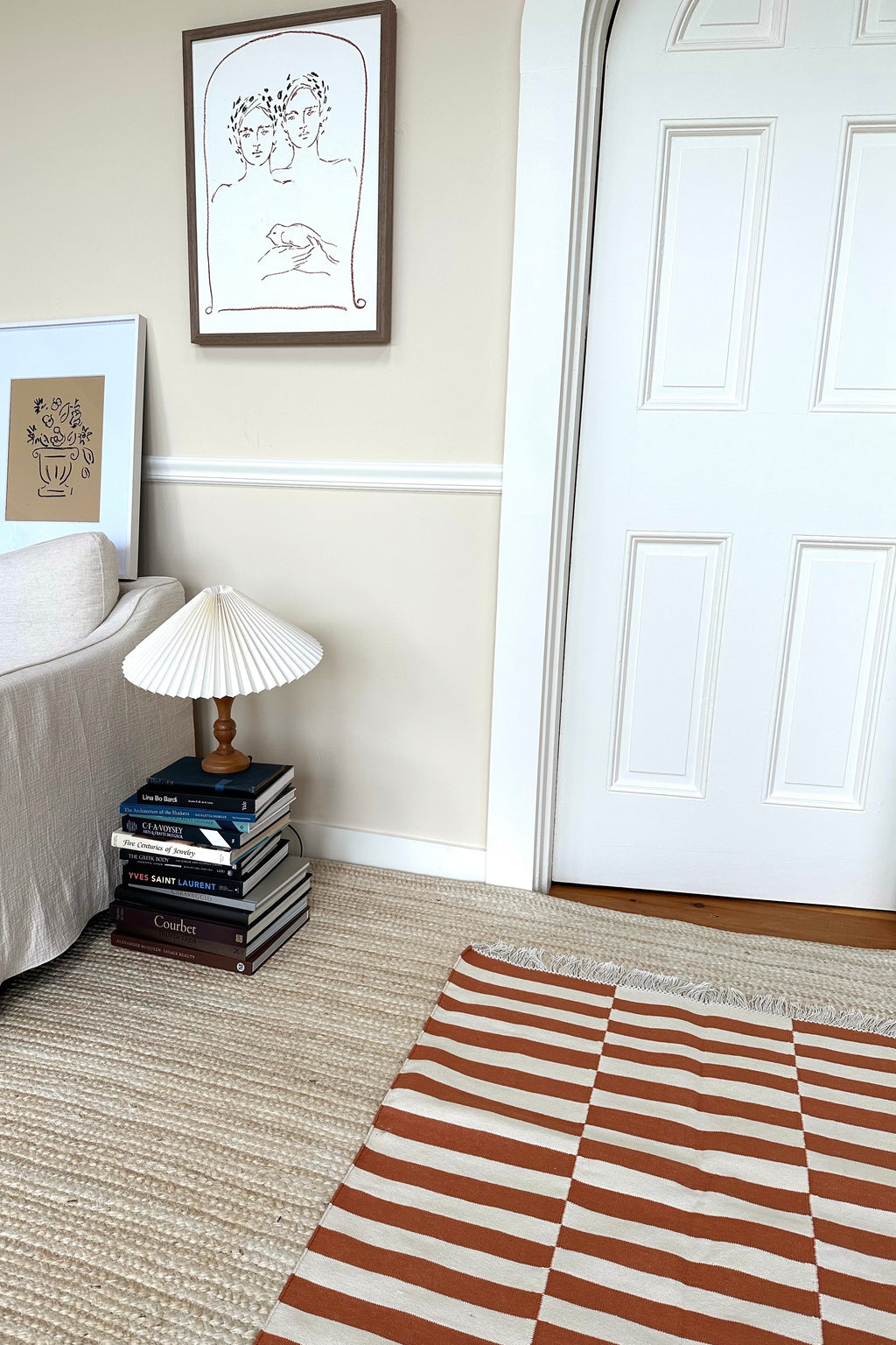 Brown Rug Ripped Woven Cotton Rug - Broken Stripe Rust + Ivory - Emerson Fry