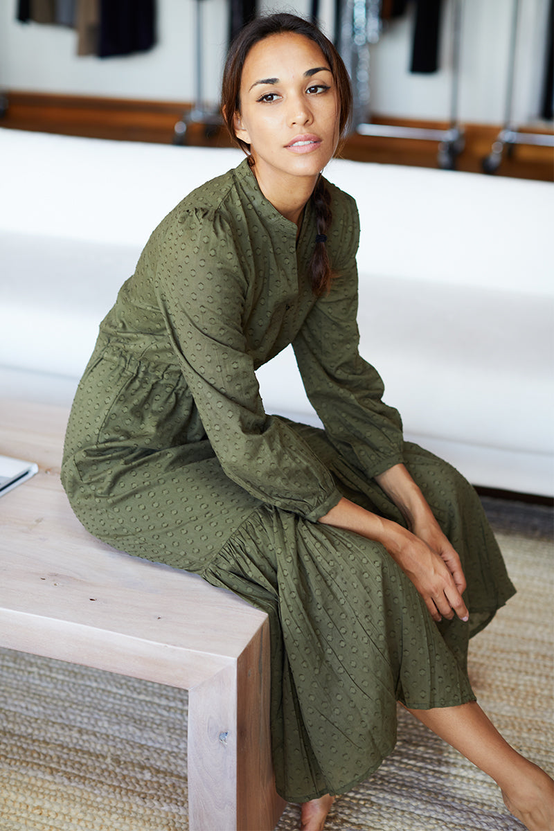 Frances Dress 3 - Moss Swiss Dot Organic
