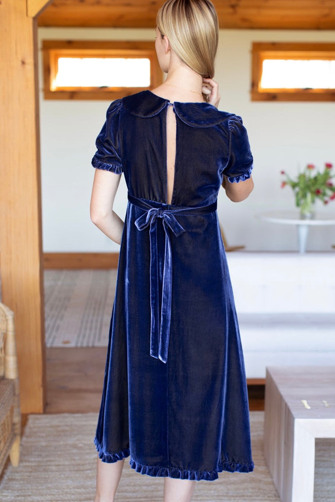 Abella 2 Dress - Blue + Gold Silk Velvet