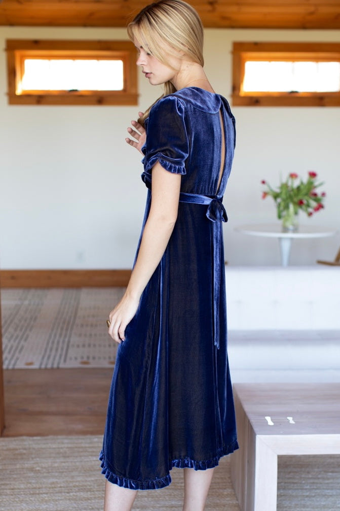 Abella 2 Dress - Blue + Gold Silk Velvet